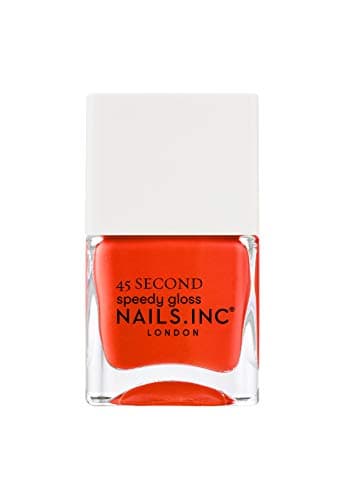 Image of Nails Inc 45 Second Speedy Gloss, Piccadilly Please, Orange, No Chip, Long Lasting, Quick Dry, Air Dry, Professional Manicures & Pedicures, Fingernails & Toenails, Vegan Nail Polish, 14 ML