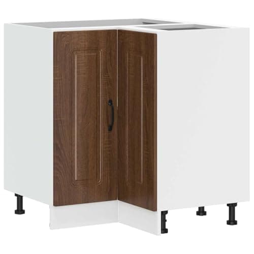 Image of vidaXL Kalmar Kitchen Corner Base Cabinet - Brown Oak - Engineered Wood - Adjustable Feet - 75.5 x 75.5 x 81.5 cm - Modern Style