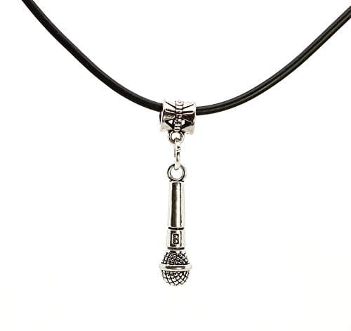 Image of Silver Microphone Pendant On Leather Thong Necklace