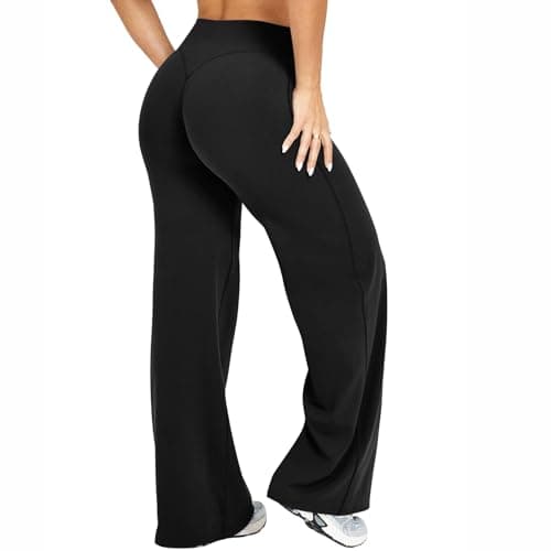Image of Womens Yoga Pants No Front Seam Straight Leg Bottoms High Waist Wide Leg Leggings Stretch Loose Gym Trousers 30.5" Height 5'2"-5'4"