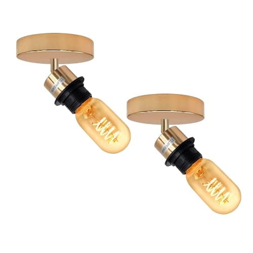 Image of LEDSone 2 Pack of Single Single Spotlight Ceiling E27 Fitting 180° Rotatable Spot Lighting for Kitchen Bedroom Hallway Living Room Dining Room Lighting French Gold