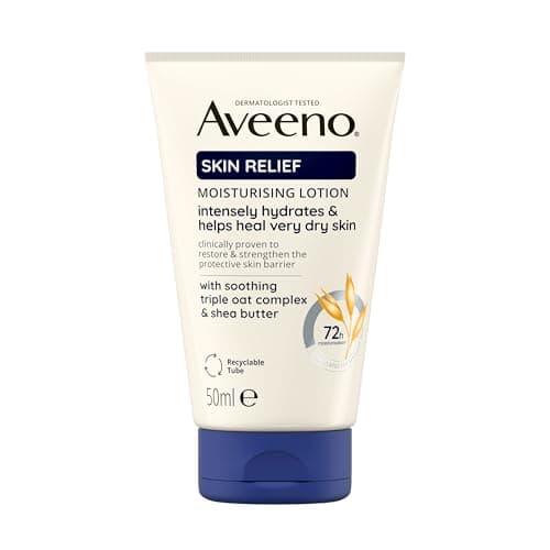 Image of Aveeno Skin Relief Moisturising Lotion, With Soothing Triple Oat Complex & Shea Butter, Suitable For Sensitive Skin, 72-Hour Intense Hydration, Helps Relieve Very Dry and Tight Skin, Unscented, 50ml