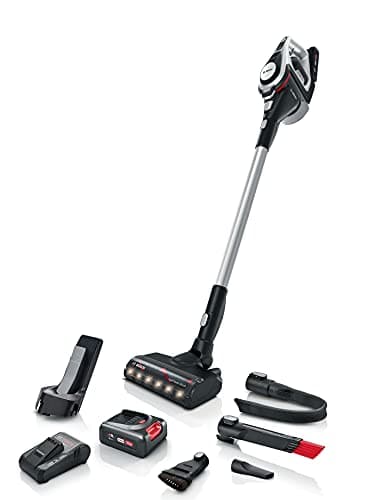 Image of Bosch BCS8224GB Unlimited 8 ProHome Cordless Stick Vacuum Cleaner, With Quick Charger, Suitable for All Floor Types, 2 Interchangeable Bosch 18V Batteries, 60 Minutes Run Time, White