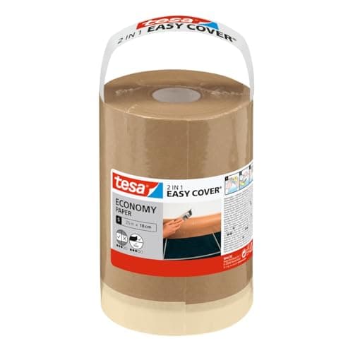 Image of tesa Easy Cover UNIVERSAL Paper - 2in1 painter's masking paper with self-adhesive masking tape for painting and renovations - 25 m x 18 cm