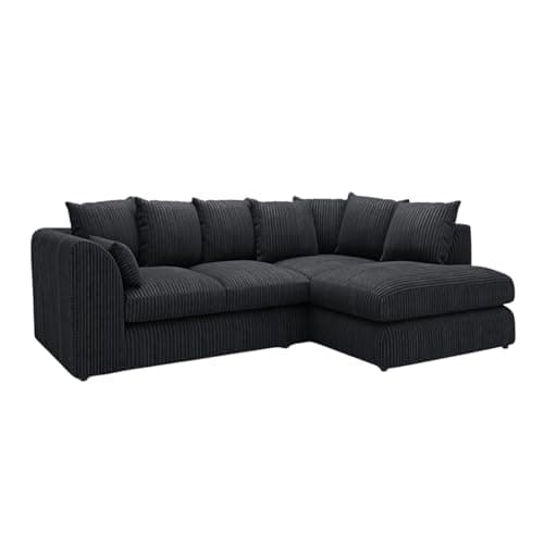 Image of New Gamzo Fabric Corner Sofa Firm | Soft Jumbo Cord 3-4-5 Seater Corner Sofa Left/Right Hand Facing) (Black, Right Hand Facing)