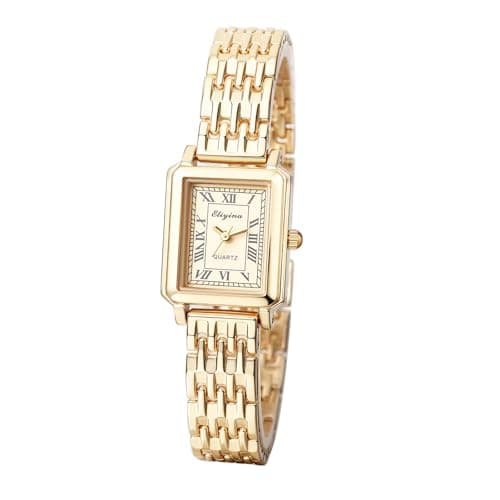 Image of JewelryWe Women Gold Square Watch – Quartz Analog Strap Roman Numeral Dial Ladies Petite Detachable Strap Bracelet Wristwatch