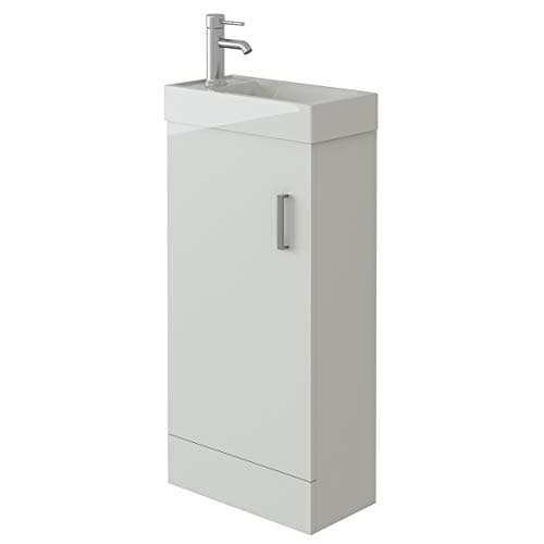 Image of VeeBath BB.MIN010 Sheen Bathroom Cloakroom Vanity Basin Cabinet Unit Free Standing White High Gloss Sink Storage Furniture - 400mm