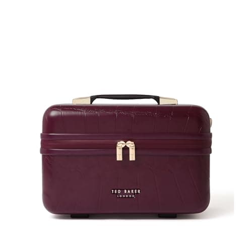 Image of Ted Baker Plum Croc Icon Vanity Case Travel Makeup Bag Hard Shell Cosmetic Case Purple Toiletry Bags Portable Carry Handle & Strap Logo Lining, 36cm Travel Organiser with Compartments 17L Capacity