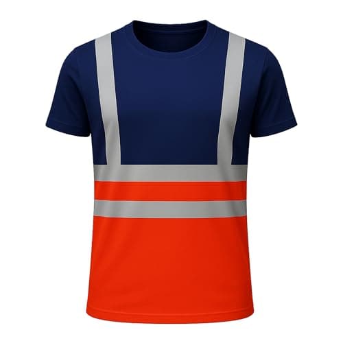 Image of NOROZE Men's Hi-Viz Reflective Tape Short Sleeve Polo T-Shirt for Men Fluorescent Yellow Orange Prime Lightweight Breathable Workwear Top (L, Style 1: Neon Orange/Navy)