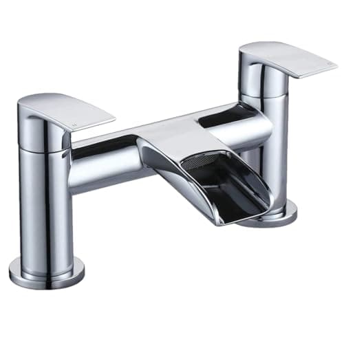 Image of [Waterfall Bath Tap] Hapilife Bathroom Bath Mixer Tap with Double Lever, Modern Monobloc Bath Tub Filler Taps 2 Hole, Mono Fountain Bathtub Faucet, Brass, Chrome, Deck Mounted