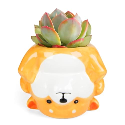 Image of YINUOWEI Cute Animal Ceramics Planter Succulent Pot with Drainage, 4.4 Inch Plant Pot for Indoor Mini Plants Flower Cactus, Home and Garden Decor Fun Corgi Gifts