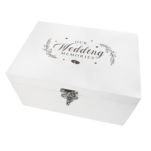 Image of Our Wedding Memories" Engraved Keepsake Box | White Wooden Storage for Couples | Ideal Bridal Shower Gift & Newlywed Present | 22cm x 15cm x 10cm