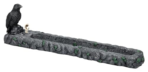 Image of Gothic Incense Holder with Raven and Zombie Graveyard Motif, Artificial Stone, 27 cm, Decorative Figure