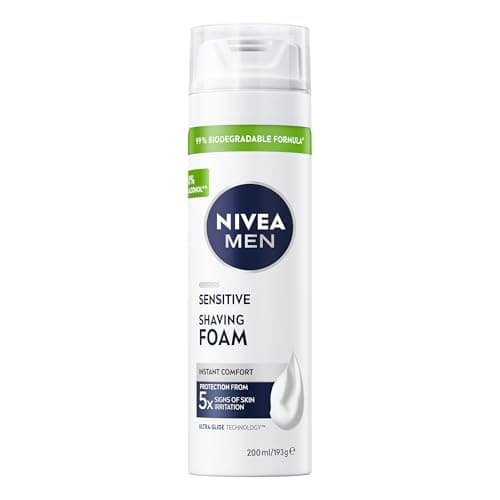 Image of NIVEA MEN Sensitive Shaving Foam Pack of 6 (6 x 200ml) Sensitive Skin Shaving Foam, Shave Gel for Men, Shaving Gel for Irritated & Dry Skin with Witch Hazel