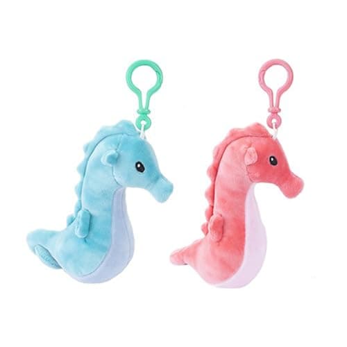 Image of Assorted Color Soft Plush Seahorse Clip-On Toy - 20cm, 1 Piece (Assortments: Blue & Pink) - Perfect for Keys & Bags