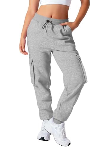 Image of Love My Fashions® Women's Cargo Trousers Soft Fleece Ladies Slim Fit with High-Waisted Cargo Pants Combat Work Trousers Y2K Style Joggers for Women UK with Multi-Pocket Light Grey