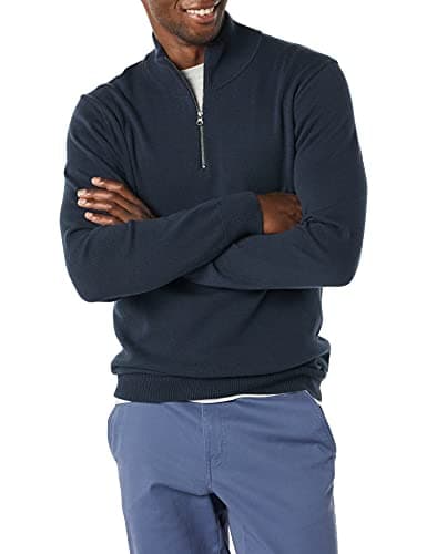 Image of Amazon Essentials Men's 100% Cotton Quarter-Zip Jumper, Navy, S