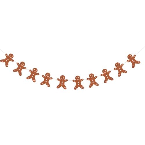 Image of RmKbe Gingerbread Man Christmas Party Bunting Decoration Christmas Bunting Banner Gingerbread Man Banners DIY Decorations for Xmas Party Supplies