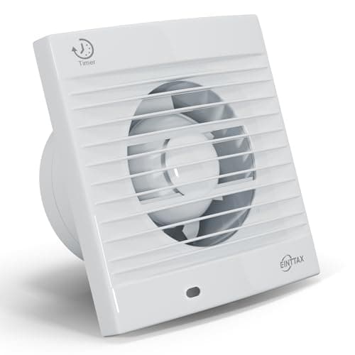 Image of EINTTAX 4 Inch 100mm Bathroom Extractor Fan with Timer, Wall/Window/Ceiling Mounted Exhaust Fan, 12W 130m³/h Silent Extractor Fan for Bathroom, Kitchen, Toilet, White