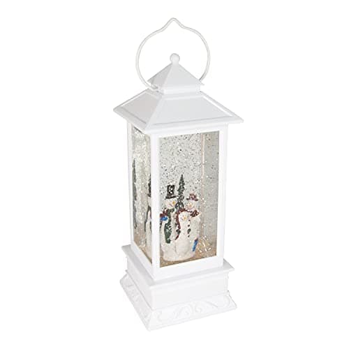 Image of The Christmas Workshop 89240 LED Lantern Featuring A Snowman Family Inside / Indoor Christmas Decorations / 2 x Warm White LED Lights / Battery Operated / 28cm x 11cm x 11cm