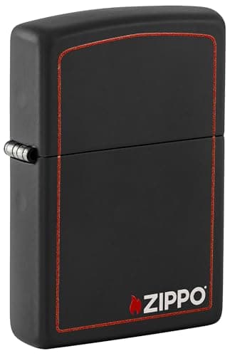 Image of Zippo Windproof Lighter - Classic Black & Red - Black Matte - Refillable for Lifetime Use - Adjustable Flame - Gift Box - Slim Case Available - Made in USA