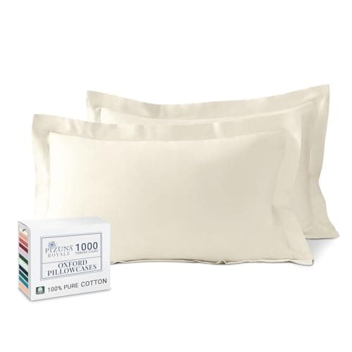 Image of Pizuna Luxurious Cotton Pillow Cases 2 Pack Ivory 50x75cm, 1000 Thread Count Long Staple Combed Cotton Thick Pillow Cover, Soft Sateen Oxford Pillow Cases (100% Cotton Pillowcase Pack of 2)