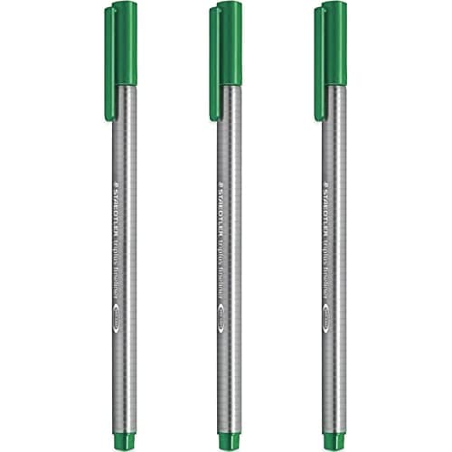 Image of STAEDTLER 334 Triplus Fineliner Superfine Point Pens - 0.3mm - Green - Pack of 3