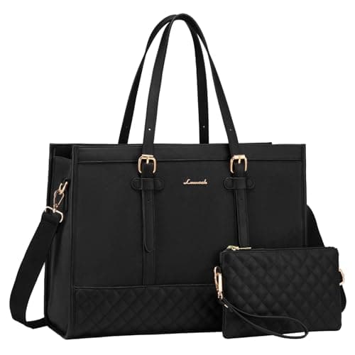 Image of LOVEVOOK Laptop Bags for Women 15.6 Inch, Ladies Handbags for Work Business, Womens Large Tote Bag, Leather Shoulder Bag with Clutch Lightweight for Office Business School College Shopping, Black