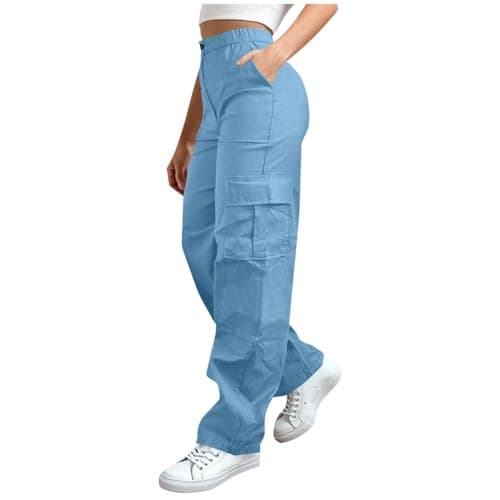 Image of Zeiayuas Womens Cargo Trousers High Waist Hiking Walking Combat Pants Ladies Cotton Stretchy Straight Leg Casual Pants with Multi Pockets Ladies Casual Jogging Work Trousers
