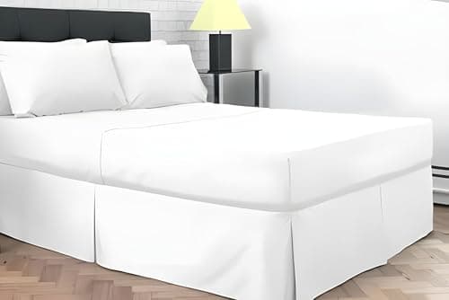 Image of Dazzle Collection® Plain Dyed Poly Cotton Pleated Platform Base Valance Sheets | Single | Double | King | Super King | (King, White)