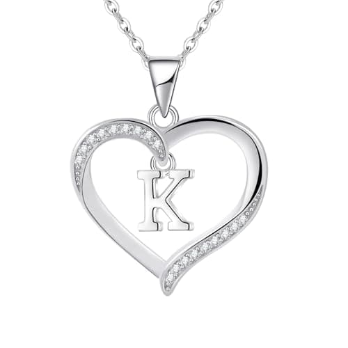 Image of Cosie Lily Silver Necklaces for Women Heart Initial Necklace Sterling Silver Necklace Letter Necklace K Name Pendant Jewellery for Women,Initial Necklaces for Girls Gifts for Girls Birthday Presents