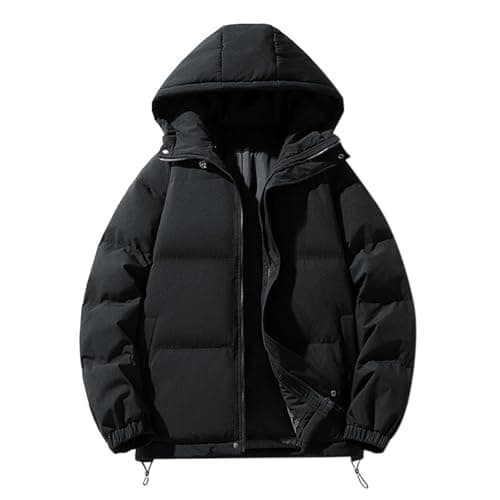 Image of DUHENWU Quilted Jacket For Women UK Hooded Puffer Down Coat Short Winter Jacket Lightweight Waterproof Jackets with Fur Hood Plus Size Trench Coat Long Sleeve Warm Outwear Jackets UK Size Black