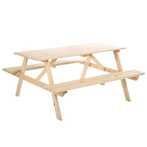 Image of Outsunny 4 Seater Wooden Picnic Table Bench for Outdoor Garden or Patio with Parasol Cutout 180 cm