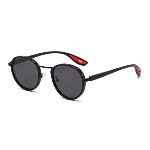 Image of LJCZKA Retro Round Polarized Sunglasses for Men Women Vintage Circle Polarised Sunglasses Trendy Metal Frame Shades Unisex UV400 Protection (Black Grey)