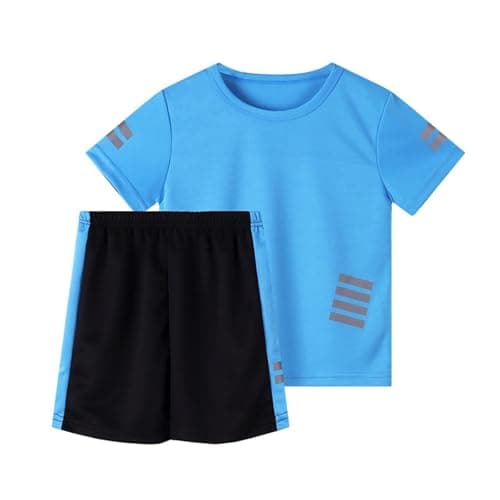 Image of Boys T-Shirt & Shorts Sets 2 Pieces Athletic Clothing Sets Quic Dry Lightweight Tracksuit Short Sleeve Tops and Elastic Waist Baggy Short Pants Casual Loose Sweatsuits 5-14 Years Blue