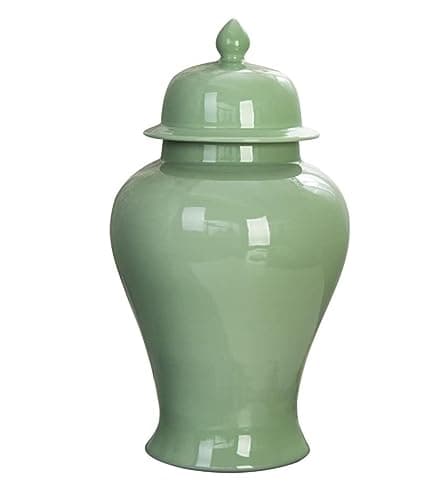 Image of AZHKJKZH Ginger Jar Decorative Chinese Decorative Ceramic Ginger Jar With Lid Traditional Green Porcelain Large Temple Storage Container(17 * 35cm)