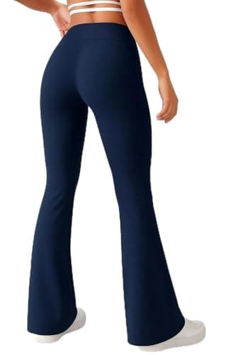 Image of MyShoeStore Women Flared Stretch Bootleg Trousers Ladies Boot Cut High Rise Stretch Soft Fine Pull On Work Nurse Carer Work Bottoms Elasticated Waist Boot Leg Yoga Pants(Navy, 8/29)