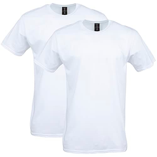 Image of GILDAN Men's Fitted Cotton T-shirt, 2-pack Shirt, White, M UK