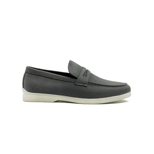 Image of Xposed Men’s Grey Faux Suede Penny Loafers Lightweight Slip-On Smart Casual Summer Shoes [PVC-V832-GREY-43]