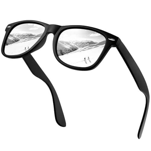Image of KANASTAL Silver Sunglasses Mens Polarised Womens Square Mirrored Tinted Ladies Classic Vintage Retro UV400 Protection - Matte Black Frame Silver Lens