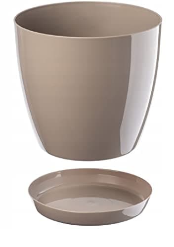 Image of B2C Plant Pot Flower 20 Colours 9 sizes Gloss Plastic Plant Pots Planter Saucer Tray Deco (20 cm/ 7.9 inch, Beige)
