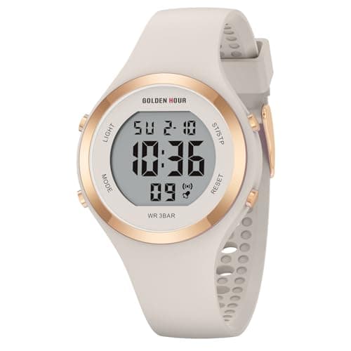 Image of GOLDEN HOUR Digital Ladies Watches 5ATM Waterproof Sport Womens Watch with Luminous/Date/Week/Month Chronograph, Silicone Strap Swimming Watch for Women