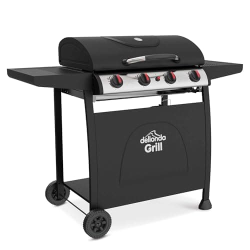 Image of Dellonda 4 Burner Gas BBQ Grill with Piezo Ignition, Built-In Thermometer, Black/Stainless Steel - DG15
