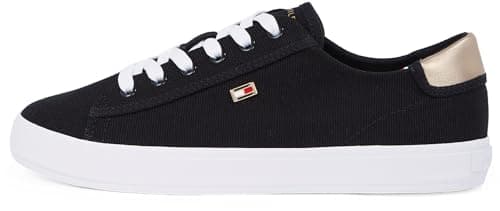 Image of Tommy Hilfiger Women’s Elegant Canvas Lace-Up Vulcanised Trainers, Black (Black), 4