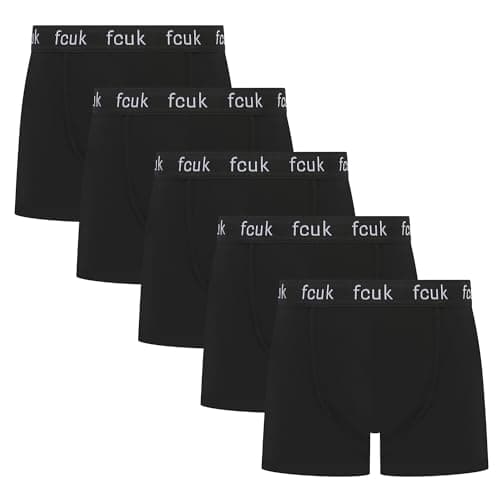 Image of French Connection FCUK - Mens 'FCUK1' Boxer Shorts 5 Pack Cotton Stretch Boxers, Classic Fit (Large)