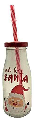 Image of Swan household ® - Christmas Novelty Glass Mason Drinking Jar/Milk Bottle with Straw 15 x 5.5 cm (Santa)