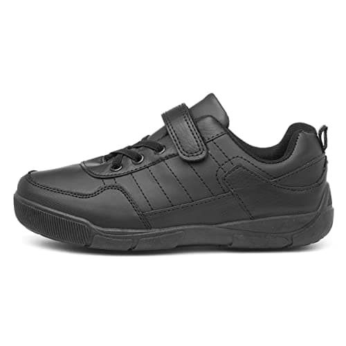 Image of Trux Leo Boys Easy Fasten Black Shoe - Size 4 UK - Black