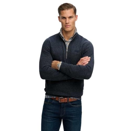 Image of Superdry Vintage Logo Embroidered Henley Half Zip Sweatshirt M