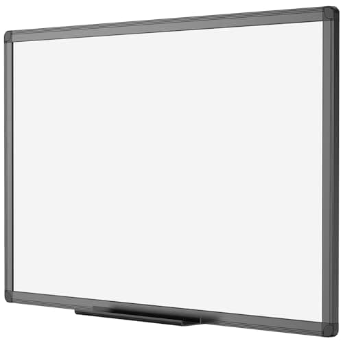 Image of VIZ-PRO Magnetic Drywipe Whiteboard 90 x 60 cm, Dry Erase White Board with Black Aluminium Frame and Pen Tray