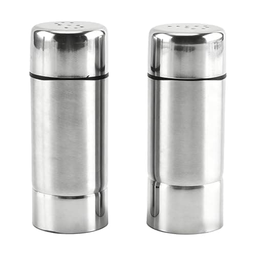 Image of Pack of 2 Mini Salt and Pepper Sets, Salt and Pepper Shakers, Stainless Steel Salt Shakers for Travel, Compact Salt Shaker Small with Lid, Versatile Dust Sugar Shaker